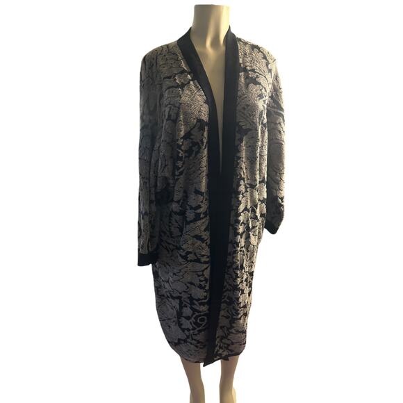 M L Peruvian Connection Open Front Floral Printed Long Cardigan Sweater Jacket - Picture 2 of 6